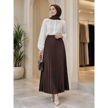 Esra Butik78 Lamine Denye Piliseli Etek 90 Cm Standart Beden 38-44 Uyumlu Acı Kahverengi