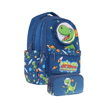 Kaukko Kids Toys Erkek Çocuk Lacivert 3d Dinazor Şekilli İlkokul Çantası Ve Kalemlik Seti L5252+l8252 Lacivert
