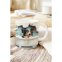 Sevimli Hayvanlar Çoban Köpeği 3d Tasarım Görünümlü Baskılı Kupa Bardak Mug Beyaz