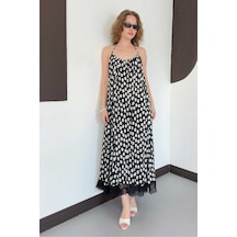 Verymoda D 3069 Dantel Detaylı Puantiyeli Plise Elbise D3069 Siyah