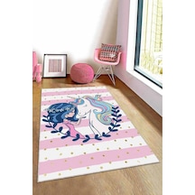 Pembe Kaymaz Tabanlı Unicorn Prensesli Çocuk Halısı Ar782n11