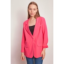 Yakalı Kolu Katlamalı Cep Kapaklı Salaş Boyfriend Oversize Hafif Likralı Kumaş Blazer Ceket-koyu Pembe K.pembe