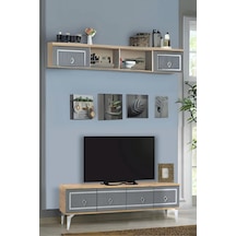 Vina Tv Sehpası Atlantik Çam Antrasit Gümüş Şeritli 4 Kapaklı Sehpa 160x36x50 Cm