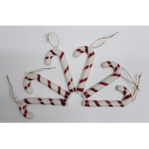 Kırmızı Beyaz 9 Cm Baston Süs Yılbaşı 6 Lı