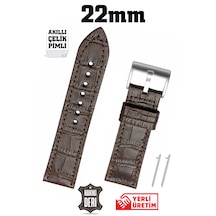 22mm Koyu Kahverengi Kroko Spor Hakiki Deri Saat Kordonu Kayış Akıllı Pimli Chr118822