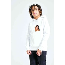 Tshirthane Rihanna 4K Müzik Baskılı Unisex Çocuk Kapüşonlu Beyaz Sweatshirt Beyaz