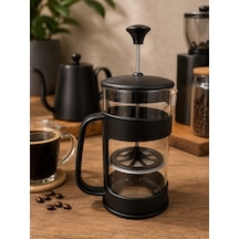 Barista French Press 400 Ml Plastik Kafesli Mika Kristal Hazneli Bitki Ve Kahve Süzgeci Siyah