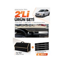 E-biz Skoda Rapid 2013-2017 Uyumlu Torpido Örtüsü + Tay Tüyü Bagaj Çantası - Siyah-bej - Sk011