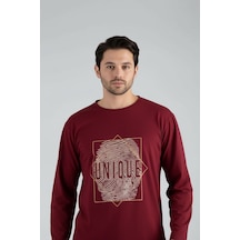 Lukitus Uzun Kol Sıfır Yaka Pamuklu Erkek Pijama Takımı Bordo Vlknekose Bordo