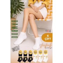 Kral Socks Kadın Bambu Çorap 6 Çift Fırfırlı Patik Kadın Çorap Siyah Beyaz