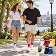 Çorap Giyim Unisex Renkli Çorap Çizgili 16'lı Set Uzun Soket Günlük Spor Kolej Stil Rahat Kadın Erkek Çorabı Çok Renkli