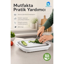 Katlanır Kesim Panosu Mutfak Kesme Tahtası Doğrama Panosu Beyaz - Gri