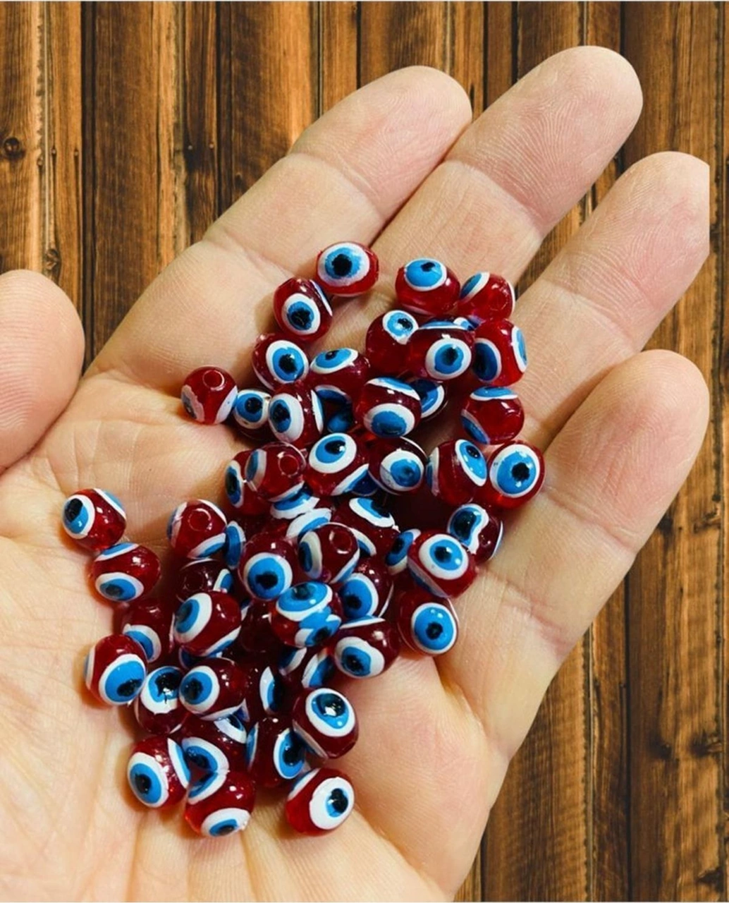 8mm Bordo Danagöz Boncuk - Takı Boncuğu - Saç Boncuğu - 50 Adet / Ince Delikli