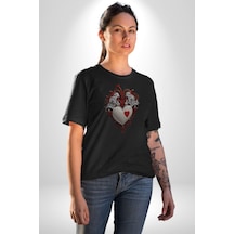 Robot Kalp Atardamar Unisex Unisex Siyah Organik Baskılı T-shirt Penye Yüksek Kalite Siyah