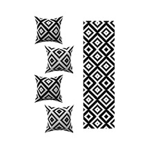 Siyah Beyaz Geometrik Baklava Desenli 4'lü Kırlent Kılıfı 1 Runner Seti 4kmbs239 Rs Siyah