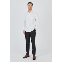 İmza Uzun Kol Düz Bez Ayağı Sert Yaka Cepli Pamuklu Classic Comfort Fit Gömlek 1004250210 Açık Krem