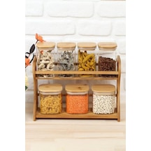 Arow Barok Bambu Standlı 7 Parça Cam Baharat Takımı DC1.TR-2418 Ahşap - Şeffaf