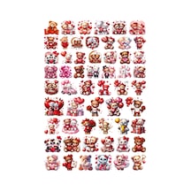 56 Adet Sevgililer Günü Ayıcık Aşk Sticker Seti - Etiket Seti Scrapbook Bullet Journal Çok Renkli
