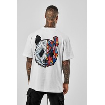 Noıssey Wed Hunors Sportswear & Company Beyaz Panda Baskılı Oversize Penye T-shirt