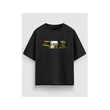 Yolo Street Rakun Grafik Baskılı Oversize Siyah Beyaz Tişört %100 Pamuk Unisex Streetwear Tişört Siyah