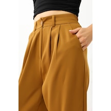 Winmoda34 Kadın Maskülen Paçası Lastikli Jogger Kumaş Pantolon Hardal