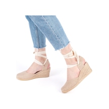 Star Tombis Gerçek Elişi Arkası Açık Geniş Ipli Dolgu Topuk Keten Kadın Espadril Handmade Hasır