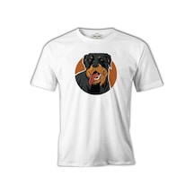 Rottweiler Dog With Circular Background Beyaz Erkek Tshirt 001