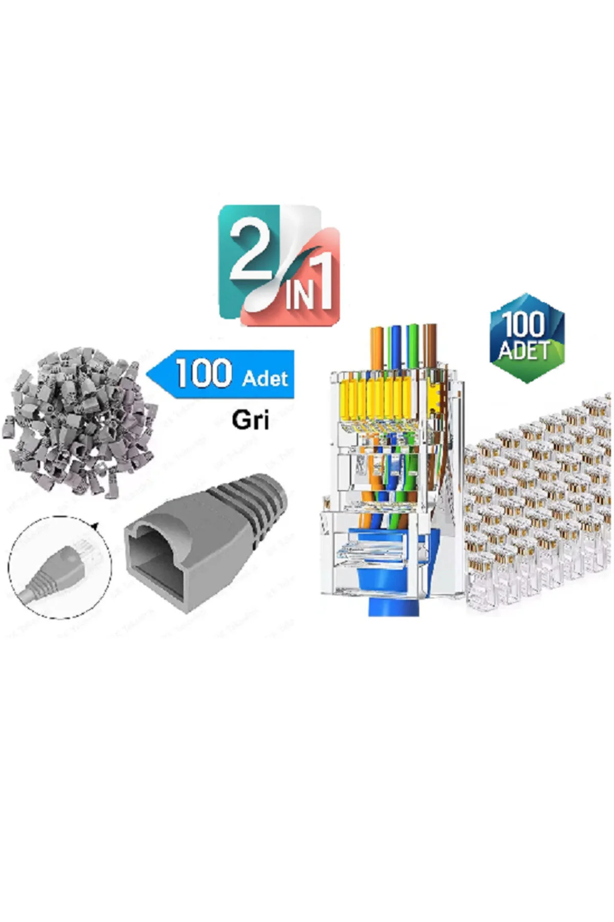 Gri Ca5/cat6 Rj45 Bot Koruma Kılıfı Cat6 Koruma Cover + Yeni Nesil Rj45 Cat5 Cat6 Konnektör Delikli
