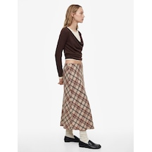 Koton Slim Fit Uzun Kollu Renk Kontrastlı Degaje Yaka Tişört Kahverengi 6wal10679ık Kahve