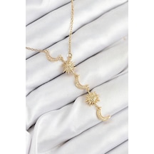 316l Çelik Zirkon Taşlı Güneş Ve Ay Model Gold Renk Kadın Kolye - Özel Seri Bzsurn011258 altın