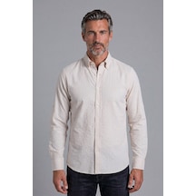 Bisse Bej Regular Fit Pamuk Cepsiz Uzun Paşa Yaka Gömlek Gmars261083 C07