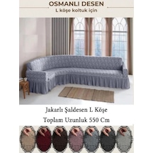 Starmall Jakarli Şal Desen 7 Kişilik L Köşe Koltuk Örtüsü, Esnek Koltuk Kılıfı, Osmanlı Desen 550cm Gri gri