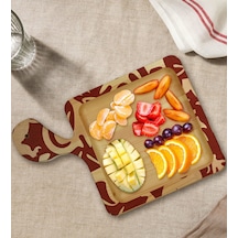 Bk Gift Retro Motif Tasarımlı Kare Şeklinde Doğal Ahşap Servis Ve Sunum Tabağı Model 2