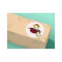 Kardan Penguen Snow Man Etiketi Kardan Adam Yuvarlak Mat Çıkartma Round Sticker 3 Cm 100 Adet Çok Renkli