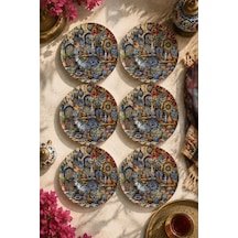 6 Lı Cam Çay Tabağı - Geleneksel Çini Ve Seramik Desenli 12 Cm - 6 Adet Çay Tabak Çok Renkli