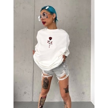 Wear Vexel Kadın Bisiklet Yaka Baskılı Oversize Kısa Kol T-shirt - Beyaz Beyaz