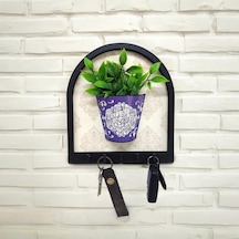 Ahşap Motifli Mor Saksı İçinde Yeşil Yapay Bitki Askılık Duvar Dekoru Diğer