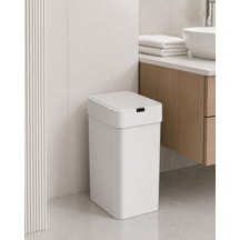 9 Litre Slim Sensörlü Çöp Kovası, Otomatik Temassız Akıllı Çöp Kutusu, Sessiz Kapanan, 2 Aa Pille Çalışan, Dar Alanlar İçin Banyo, Mutfak Ve Ofis Beyaz