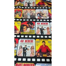 Film Şeritli Yeşilçam Filmleri Desenli Dijital Baskılı Kumaş