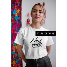Unısex Kadın Erkek New York Ny Ci Ty Baskılı Siyah Beyaz % 100 Pamuk Tasarım T-shirt Beyaz