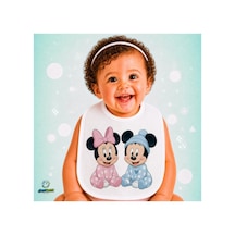 Mickey Mouse Keten Bebek Mama Önlüğü Yumuşak - Emici - Yıkanabilir - Özel Tasarım P135 Çok Renkli