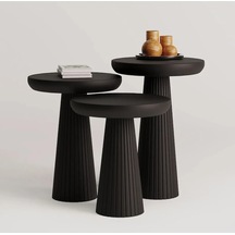 3 Lü Siyah Set Kalın Fitilli Mantar Yan Sehpa Modern