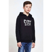 Tshirthane Born To Lose Baskılı Unisex Çocuk Kapüşonlu Siyah Sweatshirt (528655487) Siyah