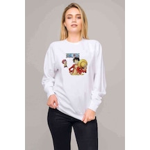Anime One Piece Luffy Hat Baskılı Beyaz Kadın Sweatshirt (528290236)