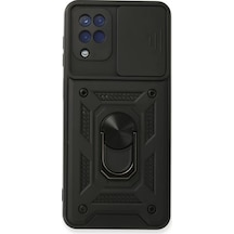Newface Samsung Galaxy A22 Kılıf Pars Lens Yüzüklü Silikon - Siyah