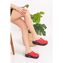 Kırmızı Renk Kapalı Airmax  Bayan Sabo Terlik (Siyah Taban) Kırmızı - Siyah
