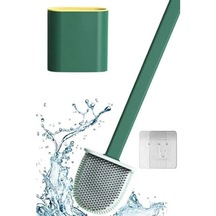 Sattisatiyorturkiye Duvara Monte Edilebilir Kapaklı Askılı Klozet Yumuşak Silikon Başlıklı Tuvalet Fırçası Seti - Yeşil