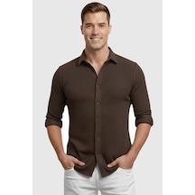 Deep Sea Deepsea Kahve Slim Fit Örme Kumaş Likralı Erkek Gömlek Nefes Alan Esnek Ve Modern Tasarım 2602604