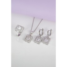 Zirkon Taşlı Rodyum Kaplama 925 Ayar Gümüş Bayan Takı Seti -7991 Gümüş Zirkon Taşlı Rodyum Kaplama 925 Ayar Gümüş Bayan Takı Seti -7991 Gümüş