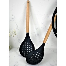 Morponi Bambu Saplı Silikon Kevgir Siyah 1 Adet